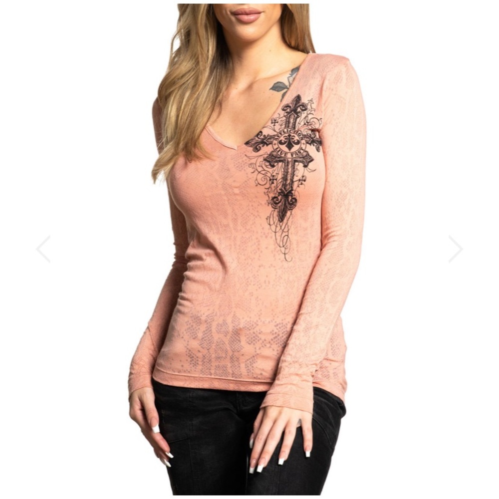 Affliction Long Sleeve V Neck Tee (M)